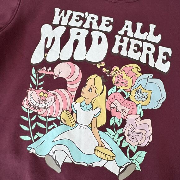 Disney Alice In Wonderland Sweatshirt XS Two Sided Graphic Cartoon Y2K Kawaii - Picture 2 of 5
